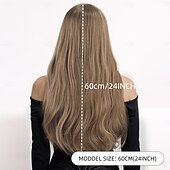 voordelige Synthetische trendy pruiken-synthetische pruik kinky recht recht gelaagd kapsel met pony pruik 24 inch a1 synthetisch haar dames klassiek comfortabel kleurverloop bruin