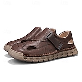 billiga Avslappnade sandaler-herrsandaler bruna friluftssandaler med kardborreband och bekväm design för vandringsresor och vardagsbruk
