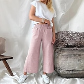 economico Pantaloni in cotone e lino con grafica-Per donna Pantaloni in cotone e lino Culotte Gamba Larga Pantaloni Eleganti Streetwear Casual Lunghezza intera Naturale A righe Tasca Elastico in vita Comodo Confortevole Streetwear Uscire Aalbicocca