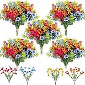 billige Kunstige planter og blomster-38 bunter kunstige blomster til utendørs bruk, imitert vårgressfiolett, silketrykte vannplanter, eukalyptusblader, UV-bestandig for hage, veranda, terrassedekor