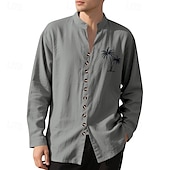 halpa miesten napillinen paita-Miesten Paita Kesä paita Rento paita Rantapaita Button Up paita Musta Valkoinen Purppura khaki Harmaa Pitkähihainen Kookospuu Nauhakaulus Loma Havaijilainen Painettu Vaatetus Polyesteri Muoti