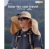 economico Fari anteriori-Cappello da pescatore a tesa larga con ventola solare - 1 pezzo, scialle protettivo per il collo, protezione solare, traspirante e rinfrescante, perfetto per campeggio estivo, escursioni e avventure di pesca