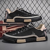 billige Sneakers til herrer-Herre Fritidssko for menn Gange Fritid PU Lær Netting Pustende Bekvem Sklisikker Snøring Svart Grønn / Hvit Sommer Vår