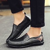 tanie Buty casual slip-on-męskie, brązowe, swobodne mokasyny z cholewką z miękkiej skóry ekologicznej, ręcznie szytymi detalami i wytrzymałą gumową podeszwą – idealne do codziennego noszenia i aktywności na świeżym powietrzu