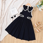 cheap Casual Dresses-Kids Girls&#039; Dress Solid Color Sleeveless Formal Casual Buttons Fashion Casual Polyester Knee-length Black Dress Casual Dress Summer 7-13 Years Black