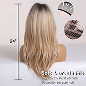 cheap Synthetic Trendy Wigs-24 Long Wig for WomenLight Blonde with Dark Root Female Synthetic Long Hair with FringeSuitable for Daily/Cosplay/Partywith Wig Cap