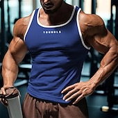 billiga Gym-toppar-Herr Linne Undertröjor Ärmlös tröja Ärmlös Rund hals Sommar Bokstav Mode Designer Grundläggande Lappverk Semester Gata Utekväll Svart Vit Rubinrött Topp t-shirt för män
