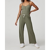 billiga vida ben och raka byxor-Dam Yogajumpsuit Onesie Ficka Henley Yoga Kondition Pilates Vida byxor med linne Svart Grön sporter Sportkläder Microelastisk