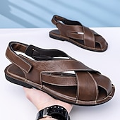 billiga Semester Sandaler-Herrsandaler i brunt konstläder med korsremmar och justerbar stängning – bekväma och trendiga sandaler för varmt väder