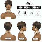 economico Parrucche di altissima qualità-Parrucche corte e ricce per donne nere, parrucca pixie cut per donne, parrucca nera con frangia e capelli corti, parrucche sintetiche ondulate naturali per donne nere.
