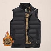 levne Gilety-Pánské Puffer Vesta Denní Na běžné nošení Podzim zima Kapsy Polyester Zahřívací Pevná barva Zip Stojáček Běžný Černá Tmavě námořnická Vodní modrá Khaki Vesta