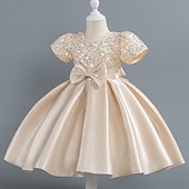 abordables Robes de fête-Tout-petit Fille Robe de Soirée Paillettes Manche Courte Mariage Soirée Paillettes Fermeture éclair Noeud de cravate Actif Adorable Polyester Mi-long Robe de Soirée Été Printemps Automne 4-7 ans