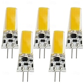 abordables Ampoules LED double broche-Ampoules LED G4 COB 5 W équivalent à 50 W AC12 V DC12-24 V ampoule LED à intensité variable en silicone G4 culot à deux broches lumière LED blanc chaud pour lampe en cristal lustre 5 pièces