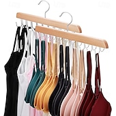cheap Home Storage &amp; Hooks-2 Pack Bra Hanger for Closet Organizer Premium Wooden Tank Top Hangers with 40 Foldable Hooks 360 Rotating Design Space Saving Storage for Tank Tops Bras Scarves and More