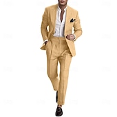 abordables Costumes décontractés-Pour des hommes Mariage Affaires Costumes en lin Revers en Pointe Rose Claire Bleu Ciel Mode Occasionnel Couleur Unie Coupe Standard 2 pièces Simple boutonnage un bouton