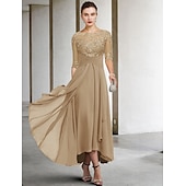 voordelige Vloerlengte-A-Line Moeder van de Bruid Jurk Bruiloft Gast Elegante Plus Size Hoge Lage V Hals Asymmetrische Enkel Lengte Chiffon Kant Halve Mouw Met Beading Applicaties 2025 gratis maatwerk