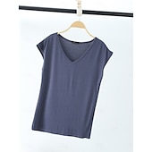 billige Plain t-skjorte-Dame Bluse Helfarge Stilfull Fritid Kortermet V-hals Vanlige topper Daglig Svart Hvit Rosa Rød Marineblå Sommer Vår