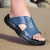 cheap Vacation Sandals-Men&#039;s Copper Faux Leather Slide Sandals with Embossed Crocodile Pattern and Black Cushioned Sole – Stylish Slip-On Sandals for Indoor Lounge, Poolside Relaxation, or Resort Wear