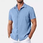 cheap Classic-Men&#039;s Shirt Linen Shirt Summer Shirt Casual Shirt Beach Shirt Button Down Shirt Plain Casual Daily Black White Pink Blue Short Sleeve Collar Summer Clothing Apparel