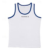 billiga Gym-toppar-Herr Linne Undertröjor Ärmlös tröja Ärmlös Rund hals Sommar Bokstav Mode Designer Grundläggande Lappverk Semester Gata Utekväll Svart Vit Rubinrött Topp t-shirt för män