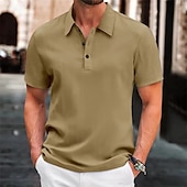 preiswerte Urlaub-Herren Waffel-Poloshirts Golfshirt Arbeit Lässig Revers Kurzarm Basic Modern Einfach Knöpfe Sommer Normale Passform Schwarz Weiß Khaki Waffel-Poloshirts