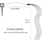 baratos Luzes solares de corda-1 Pc String Light de Fio de Cobre Solar à Prova D&#039;água Luz de Corrente de Luz Streaming Luz de Cascata 2M-200 Feixes de LED Jardim Decoração de Atmosfera para Casamento Festival Interno e Externo