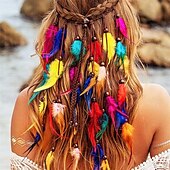 economico Accessori per acconciature-Cerchietti indiani arcobaleno boho, copricapo hippie con piume, accessori per capelli lunghi con piume regolabili per donne e ragazze