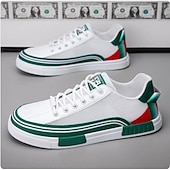 billige Sneakers til herrer-Herre Fritidssko for menn Gange Fritid PU Lær Netting Pustende Bekvem Sklisikker Snøring Svart Grønn / Hvit Sommer Vår