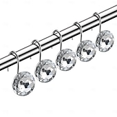 cheap Shower Curtains-12 Pcs Acrylic Decorative Rolling Diamond Shower Curtain Hooks Rust Proof Rhinestones Crystal Bling Shower Curtain Hooks for Curtain and Shower Rod, Clear Round