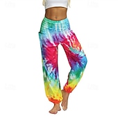 cheap Bottoms-Retro Vintage Boho 1970s Harem pants Yoga Pants Hippie Tie Dye Smocked Waist Rainbow Fancy Dress Women's Halloween Carnival Pride Parade Pride Month Festival Adults' Pants