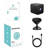 abordables Cámaras de red IP de interiores-Mini cámara de seguridad WiFi para interiores: cámara de vigilancia HD con visión nocturna y gran angular para el hogar, monitor de mascotas y bebés.