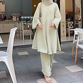 abordables Ensembles chemisiers pour femmes-Femmes Mode Formel Jupe Ensembles manche longue Col ras du cou Uni Tenue quotidienne Date Vert Été Coupe régulière