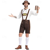 זול גברים-Oktoberfest תחפושות קוספליי לדרהוזן חולצה תלבושות בוואריה מינכן כרי דשא בגדי ריקוד גברים פֶסטִיבָל בד בסגנון מסורתי חולצה מכנסיים קצרים כובע