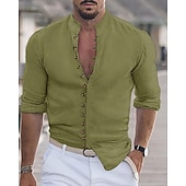 economico camicia da uomo con bottoni-Per uomo Camicia Camicia Estiva Camicia casual Camicia da Spiaggia Camicia con Bottoni Nero Bianco Rosa Arancione Verde militare Manica Lunga Semplice Colletto alla coreana Vacanza Camicia hawaiana