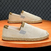 tanie Buty casual slip-on-męskie czarne espadryle wsuwane z podeszwą jutową - casualowe, wygodne obuwie letnie do noszenia na co dzień