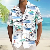 olcso Trópusi növények-Férfi Kókuszfa Trópusi virágok Ing Hawaii ing Gombos póló Rövid ujjú Hawaii Vakáció Szabadság Strandruházat Nyár Tavasz Térfogatcsökkenés 3D nyomtatás galléros ingek Sárga Medence