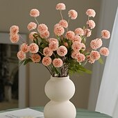 baratos Plantas e Flores Artificiais-1 maço de flores de dente-de-leão simuladas com 5 flores de bola de pingue-pongue, flor artificial de plástico de galho único para decoração de casamento, adereço interno, arranjo floral artificial
