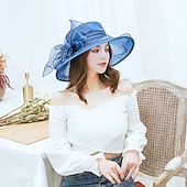 billige Partyhatter-Hatter organza Bryllup Aftenselskap Te Fest Strand Hesteløp Elegant søt stil Solbeskyttelse Med Blomster Hodeplagg Hodeplagg