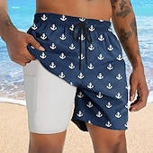 olcso Ocean Print-Férfi Tengeri Horgony Bélelt rövidnadrág 2 az 1-ben úszónadrág Úszónadrágok Közepes csípő Hawaii Vakáció Szabadság Strandruházat Oldalzsebek Compression Linerrel Elasztikus húzózsinóros derékrész