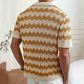 olcso Vakáció-Férfi Button Up Polos Golfing Hétköznapi Sport Hajtóka Rövid ujjú Divat Alap Vonalak / hullámok Gombok Nyár Sárga Kék Barna Button Up Polos