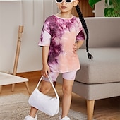 ieftine Seturi-2 Piese Copii Fete Cravată Crewneck Tricou și Pantaloni scurți A stabilit Manșon scurt Modă În aer liber 4 ani + Vară Mov