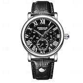 abordables Montres à quartz-Montre à quartz classique pour homme – style chronographe, bracelet en cuir étanche, montre-bracelet analogique décontractée pour le travail