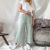 economico Pantaloni in cotone e lino con grafica-Per donna Pantaloni in cotone e lino Culotte Gamba Larga Pantaloni Eleganti Streetwear Casual Lunghezza intera Naturale A righe Tasca Elastico in vita Comodo Confortevole Streetwear Uscire Aalbicocca