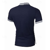  Herren Gestreift Polo Golfshirt Kurzarm Revers Mode Lässig Outdoor Sport Täglich Knöpfe Spleißen Sommer Weiß Rote Marineblau