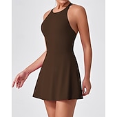 cheap Women's Tennis Dress-Women's Solid Colored Tennis Dress with Built in Shorts and Bra Sports Dress Sleeveless Cut Out Breathable Tennis Golf Pickleball Round Neck Dress Black Dark Navy Brown Tennis Clothing