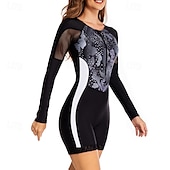 preiswerte Hautausschlagswächter-Damen Anti UV Shirt Badeanzug Bademode UV-Sonnenschutz UPF50+ Langarm Bademode Badeanzug Frontreißverschluss Schwimmen Surfen Strand Wassersport Bedruckt Sommer Frühling Herbst