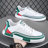 billige Sneakers til herrer-Herre Fritidssko for menn Gange Fritid PU Lær Netting Pustende Bekvem Sklisikker Snøring Svart Grønn / Hvit Sommer Vår