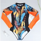 Недорогие Рашгард One Pieces-Жен. Рашгард купальник тропический УФ-защита от солнца UPF50+ Быстровысыхающий Длинный рукав Купальники Купальный костюм Серфинг Пляж  Водные виды спорта Лето