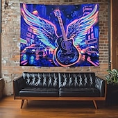 preiswerte Blacklight -Wandteppiche-Schwarzlicht Wandteppich Leuchtet im Dunkeln Glow Party UV Reaktiv Cyber Gitarre Trippy Nebel Moderne Stadtansicht Hängender Wandteppich Wandkunst Wandmalerei für Wohnzimmer Schlafzimmer