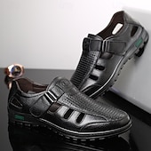 baratos Sandálias de vestir-Men's Sandals Walking Casual PU Leather Breathable Comfortable Slip Resistant Buckle Black Brown Summer Spring Fall